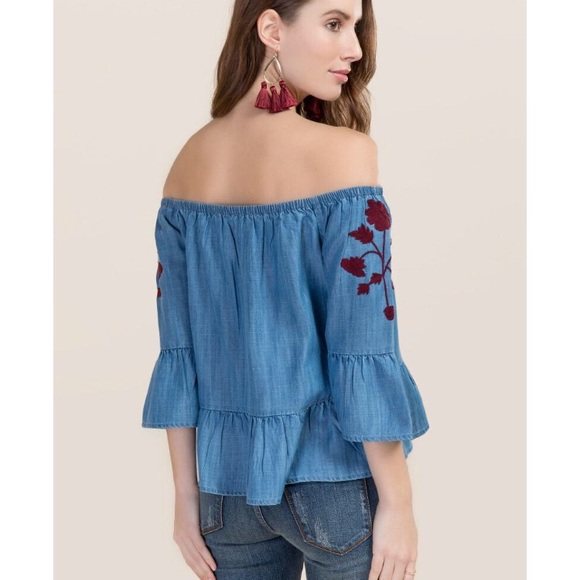 Francesca’s off the shoulder Chambray Blouse - Picture 7 of 7